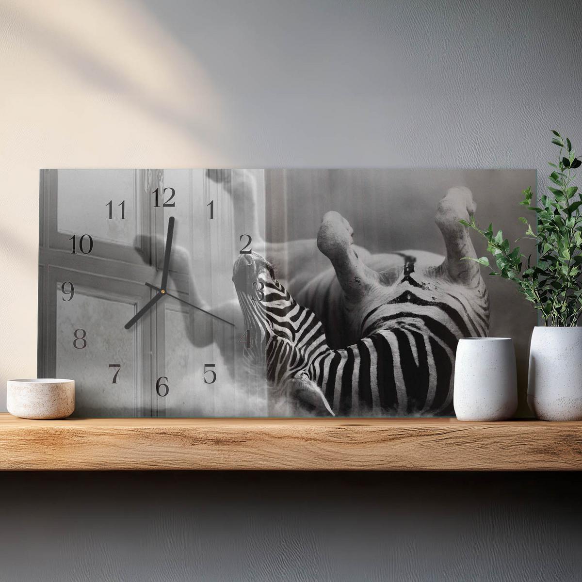 WANDUHR aus Glas 60x30 cm - Rippchen - Schwarz, Glas (60/30/0.4cm) - TULUP
