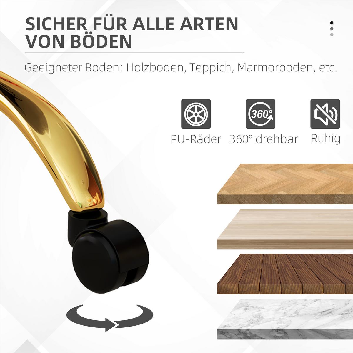 SCHREIBTISCHSTUHL, höhenverstellbarer Bürostuhl mit Teddy-Fleece-Optik Weiß - Goldfarben/Weiß, Textil/Metall (56/76/58cm) - Vinsetto