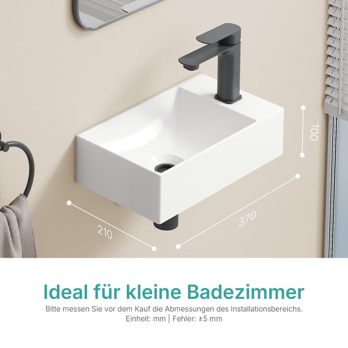 HANDWASCHBECKEN Eck-Wand Hahnloch rechts Weiß 37,7 / 21,8 / 9,9 cm - Weiß, Keramik (38/10/22cm) - EMKE