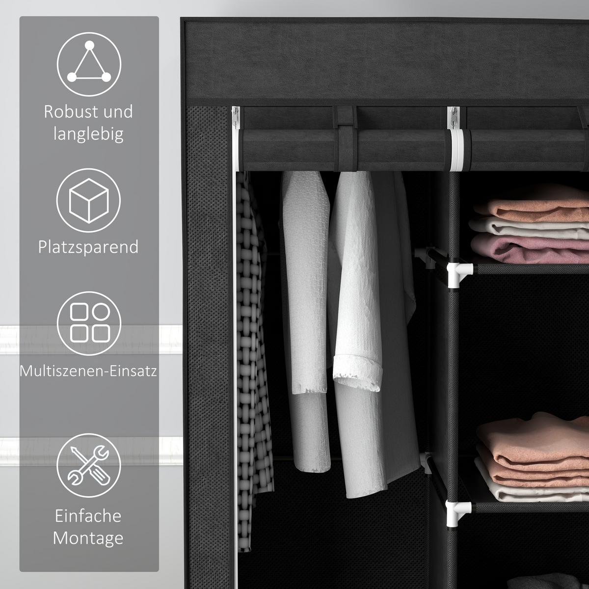 STOFFSCHRANK, Kleiderschrank, Faltschrank mit Reißverschluss, Faltbare Garderobe - Schwarz, Kunststoff/Textil (43/162.5/125cm) - HOMCOM