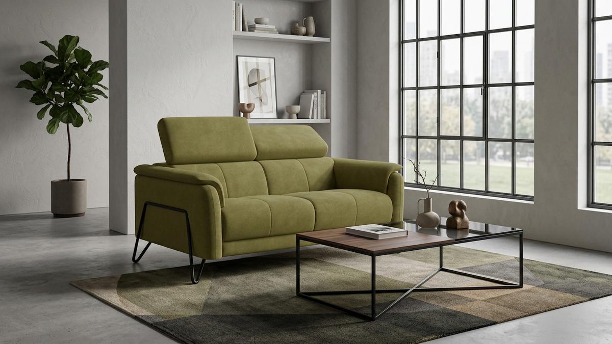 SOFA RODEN 2-Sitzer, olive, Veloursstoff - Grün, Holz/Textil (152/82/103cm) - Wozimo