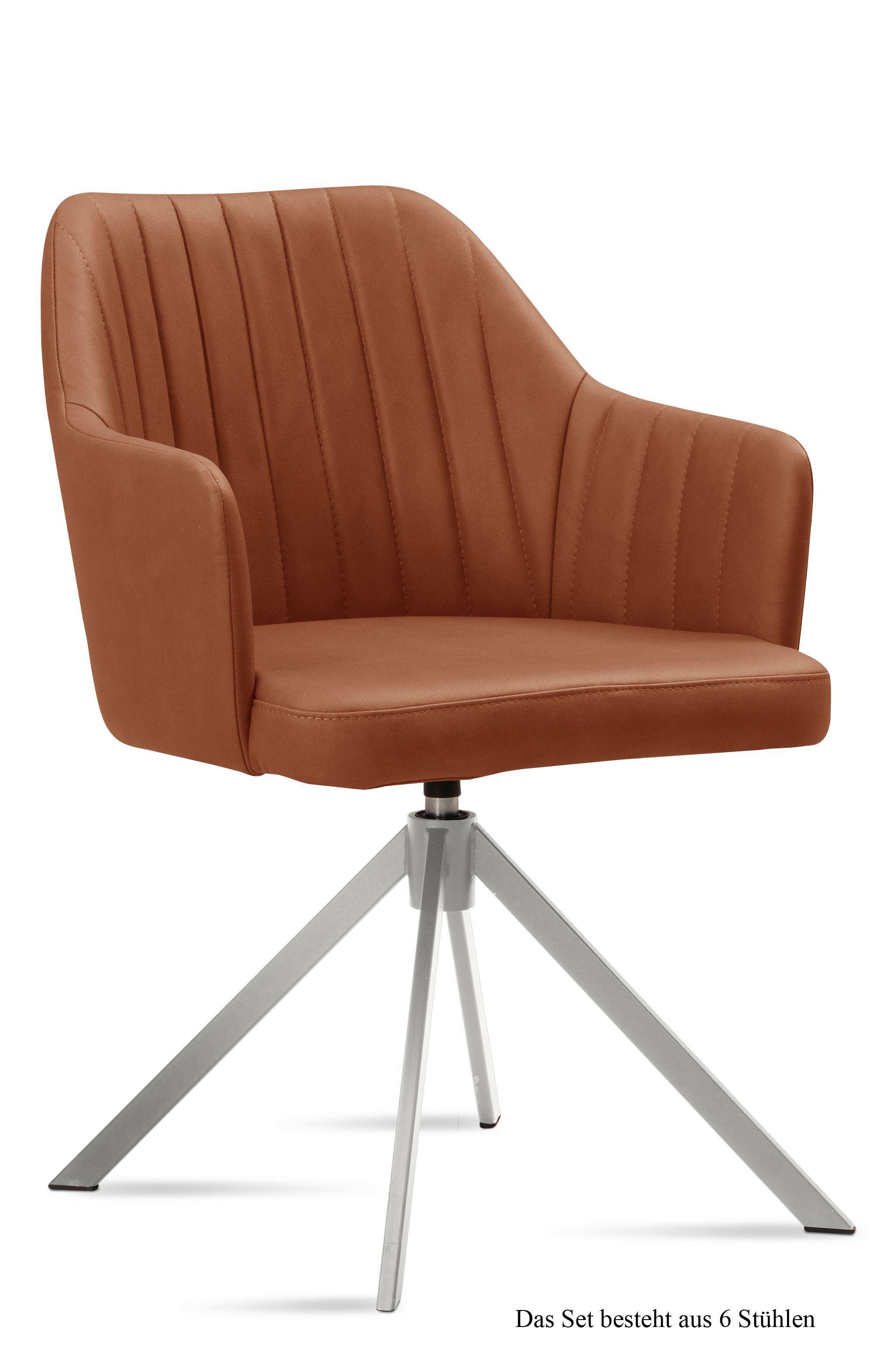 ARMLEHNSTUHL drehbar (6er-Set) Davyzha 58x81x60 Edelstahl/Cognac - Edelstahlfarben/Cognac, Kunststoff (60/81/58cm) - 58aufmkessel