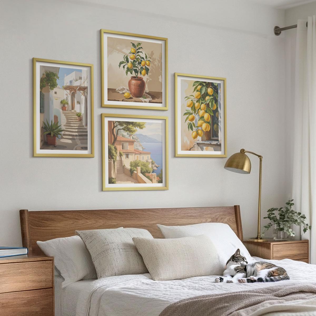 BILDER SET 4er Set - 50x50 cm & 40x60 cm Goldrahmen - Lemon Streets Meerblick - Goldfarben, Kunststoff (50/50cm) - TULUP