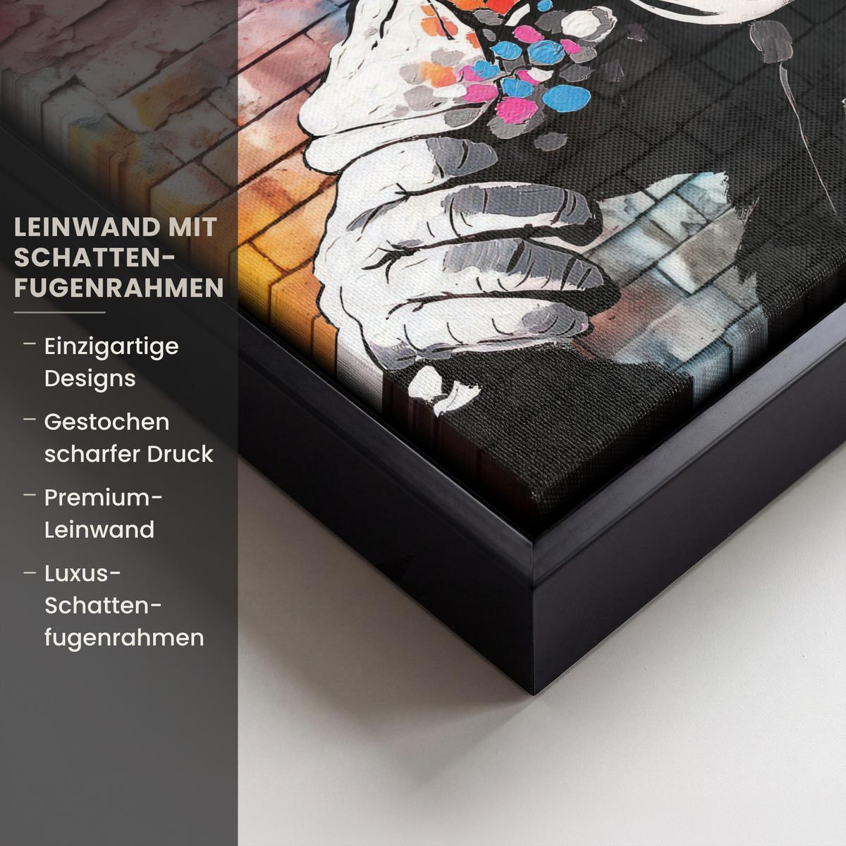 LEINWAND Bilder mit Rahmen - Affe - Graffiti - Musik - 20x20 - Multicolor, Textil (20/20cm) - MuchoWow