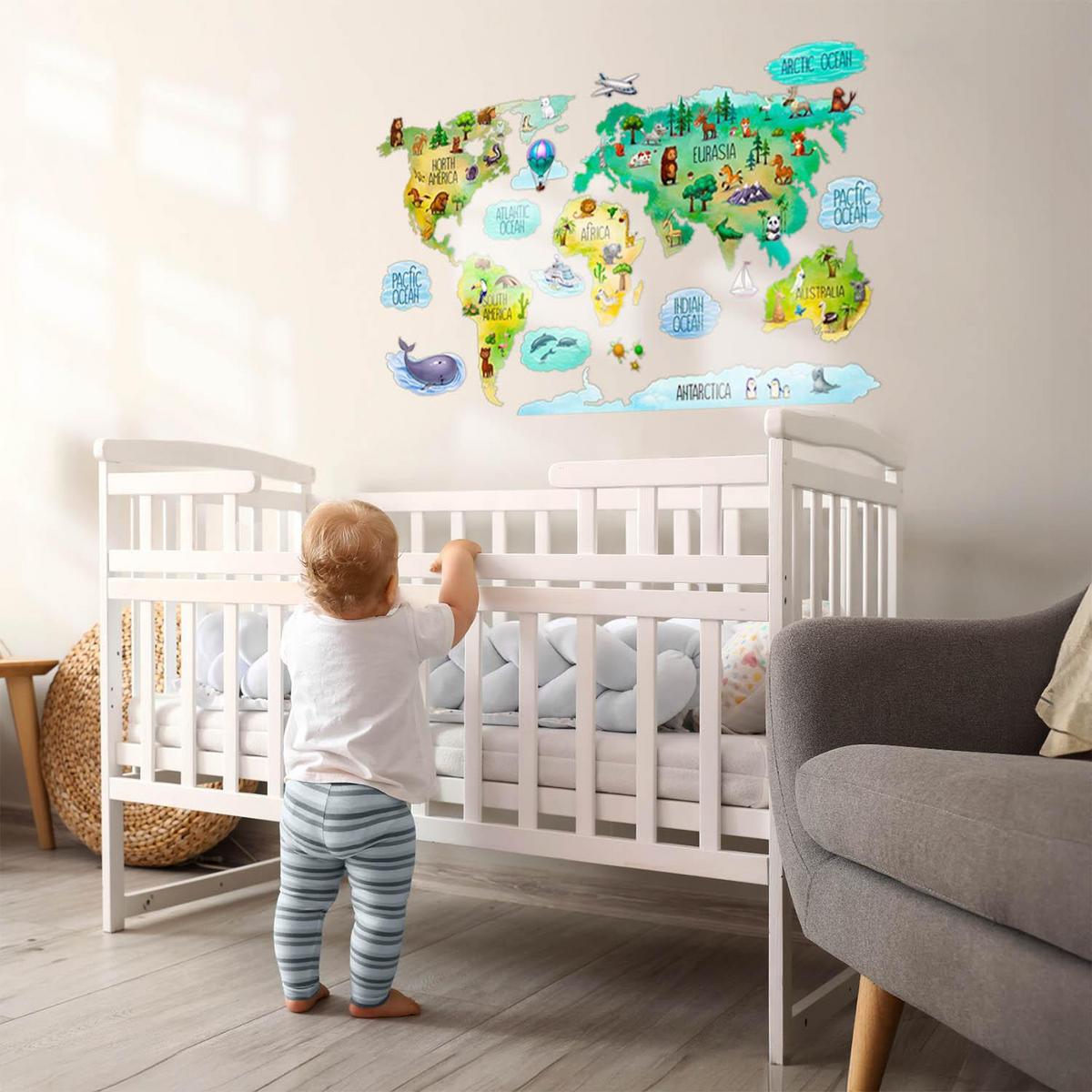 WANDAUFKLEBER 100x156cm - Bunte Weltkarte - Multicolor, Kunststoff (100/156/0.1cm) - Wallfluent