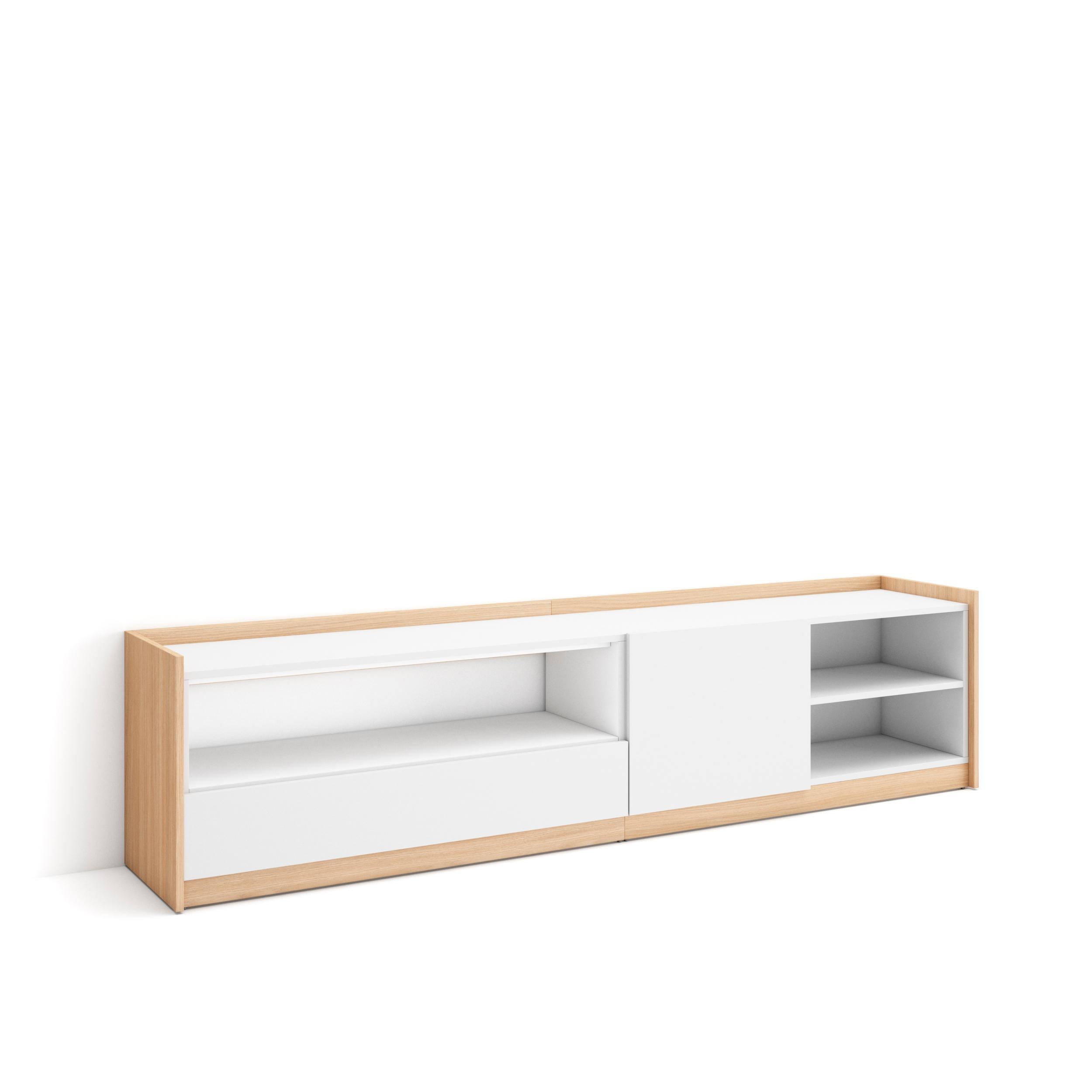 LOWBOARD, Weiß und Eiche Soft, 207/37/50cm - Weiß, Holzwerkstoff (207/50/37cm) - Skraut Home