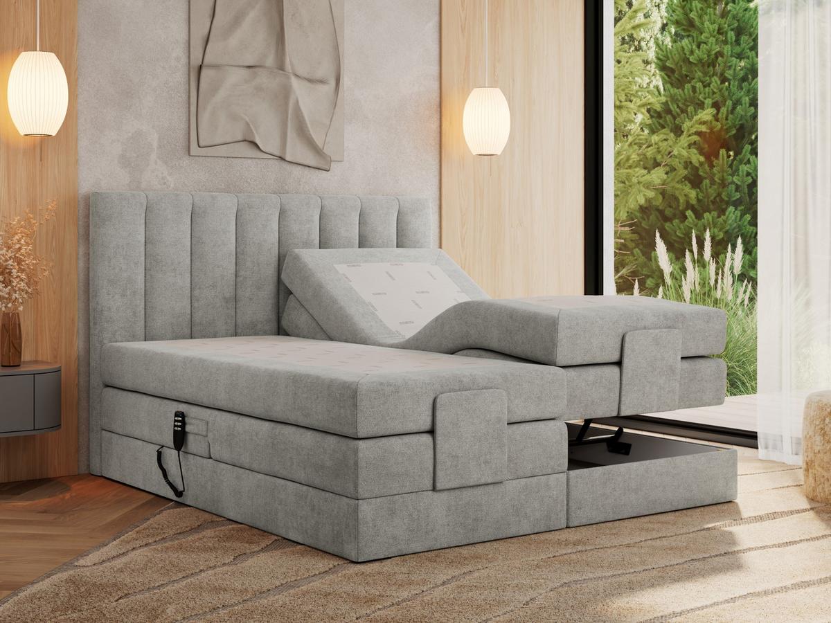 BOXBETT COMFORTO 140/200 - Hellgrau Struktur - H4 - Hellgrau, Holz/Textil (140/200cm) - MKS