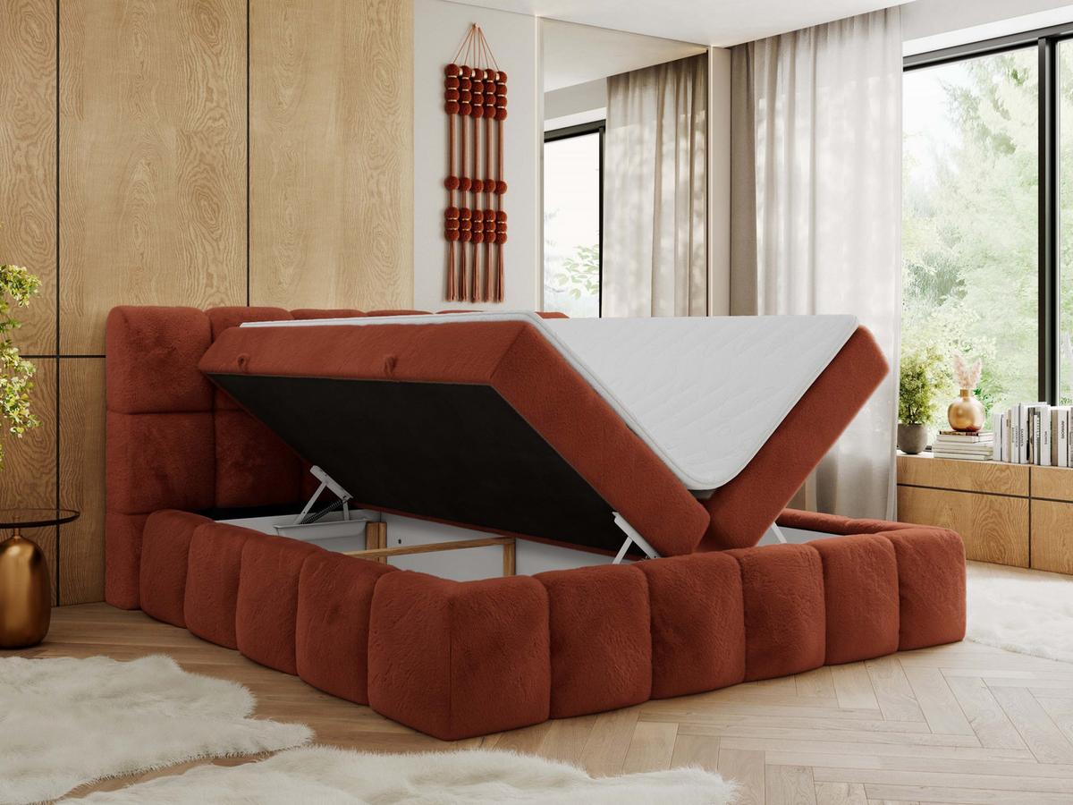 BOXBETT NIRA 180/200 - Orange Plüsch - H3 - Orange, Holz/Textil (180/200cm) - MKS