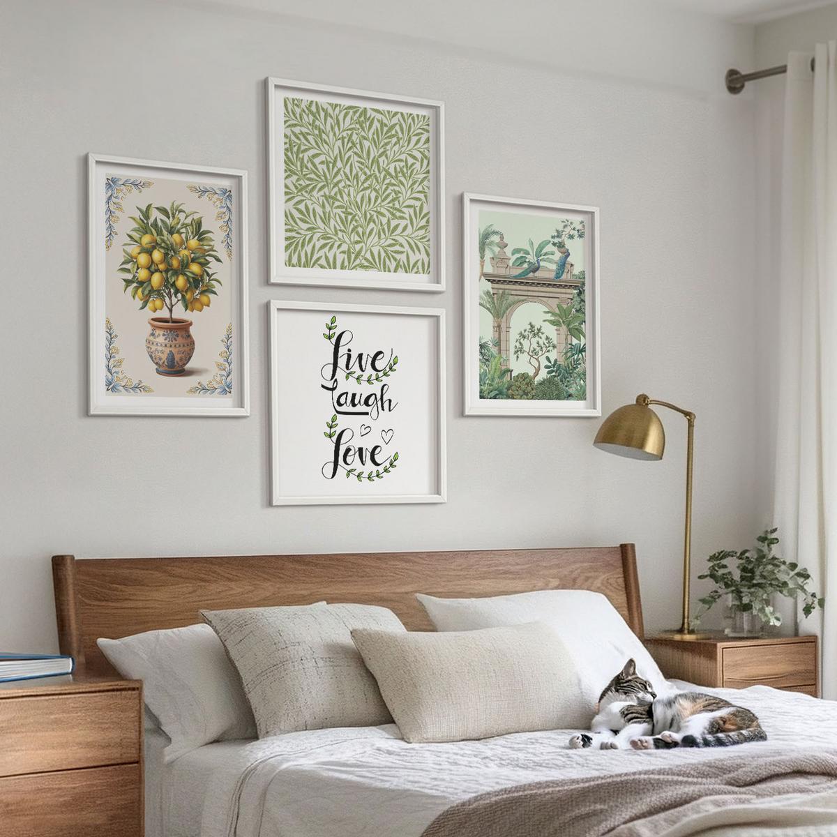 BILDER SET 4er Set - 50x50 cm & 40x60 cm Weißer Rahmen - Grüne Blätter exotischer Pflanzen - Weiß, Kunststoff (50/50cm) - TULUP