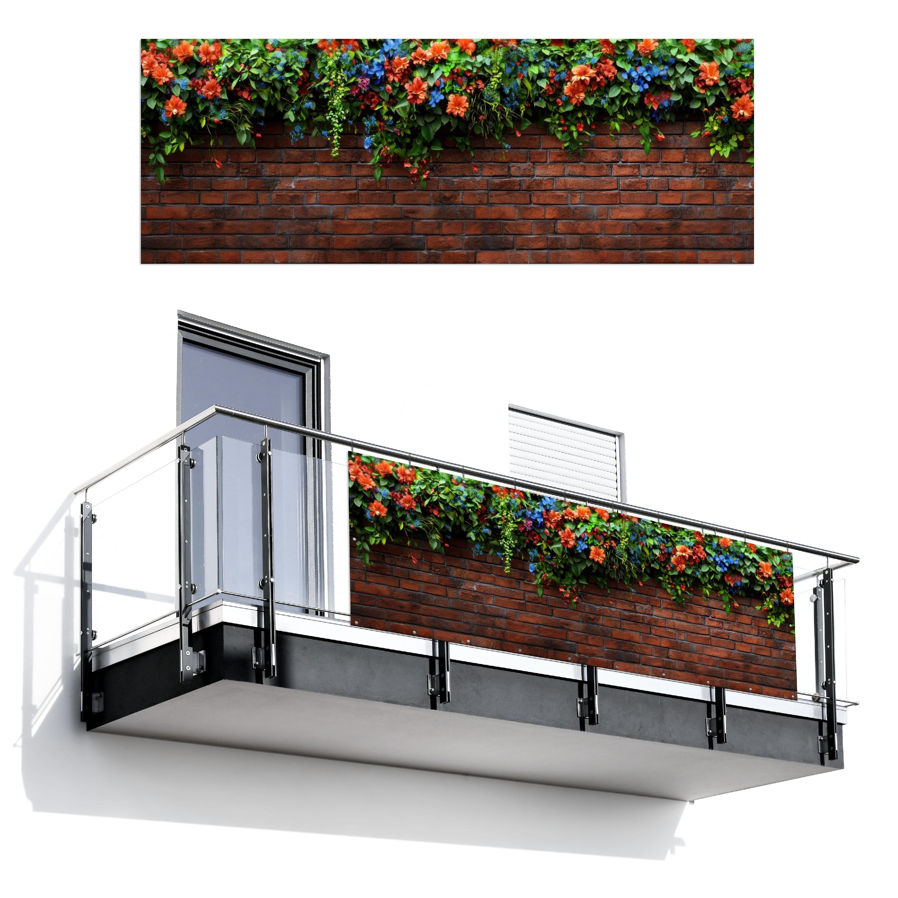 BALKON-SICHTSCHUTZ Blumen - Wand - Grün - Orange Balkon Deko 300x110 cm - Rotbraun, Kunststoff (300/110cm) - MuchoWow
