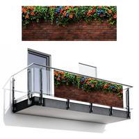 BALKON-SICHTSCHUTZ Blumen - Wand - Grün - Orange Balkon Deko 300x110 cm - Rotbraun, Kunststoff (300/110cm) - MuchoWow