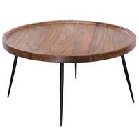 COUCHTISCH Sheesham Massivholz Rund 75x39x75 cm, Retro Braun Metall - Schwarz/Braun, Holz/Metall (75/75/39cm) - KADIMA DESIGN
