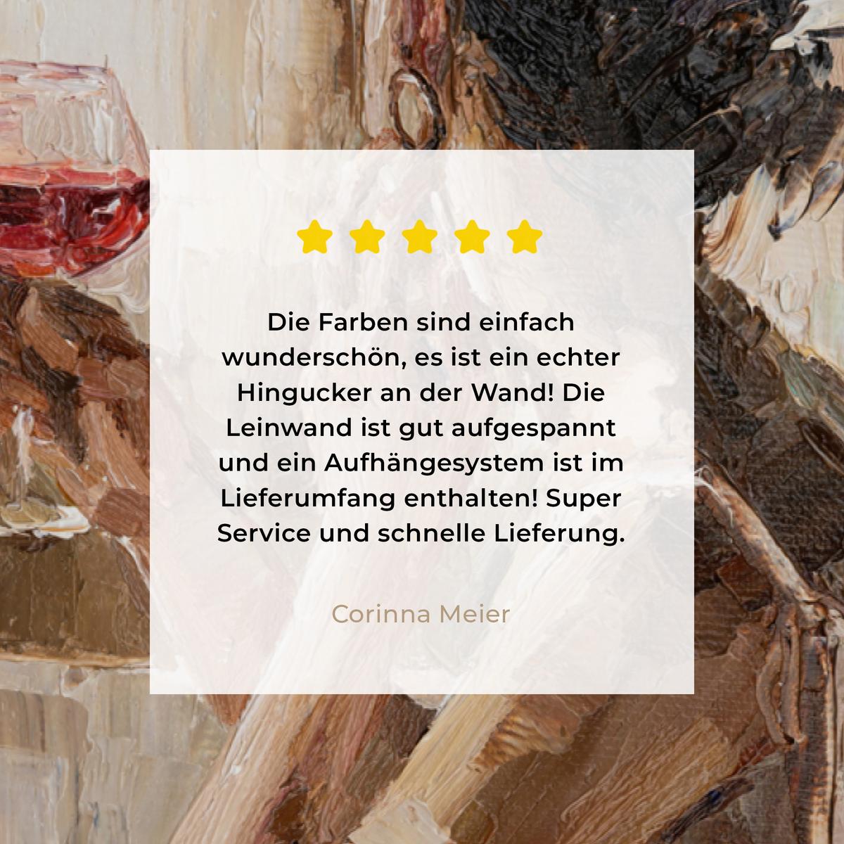 LEINWANDBILD Ölgemälde - Frau - Wein XXL 150x100 cm - Hellbraun, Textil (150/100cm) - MuchoWow