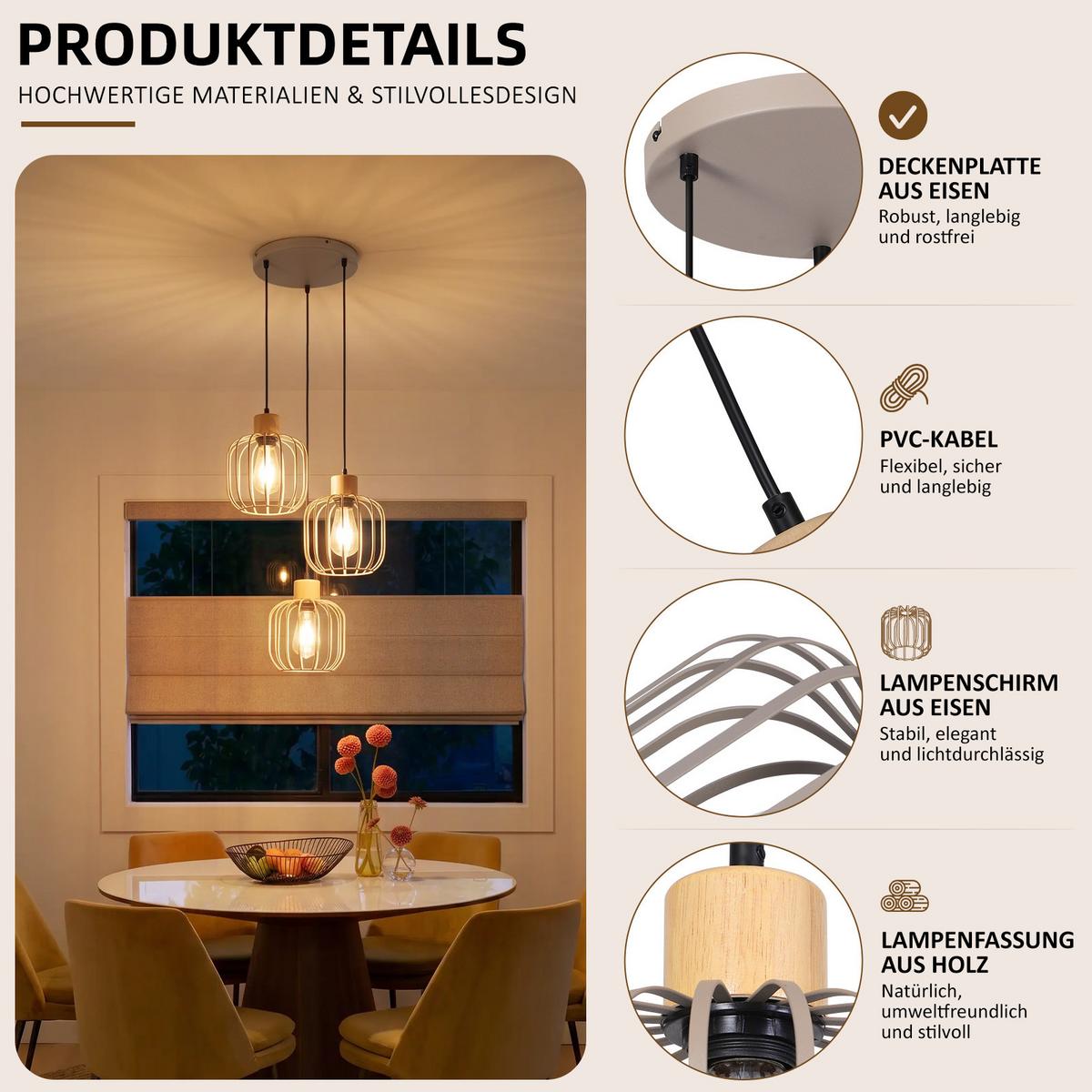 PENDELLEUCHTE Sythveth 25/18/145 cm - Grau, Holz/Metall (25/18/145cm) - ZMH