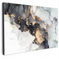 LEINWANDBILD Marmor - Schwarz - Weiß - Gold - Luxus - Abstrakt Gemälde 60x40 cm - Goldfarben, Textil (60/40cm) - MuchoWow