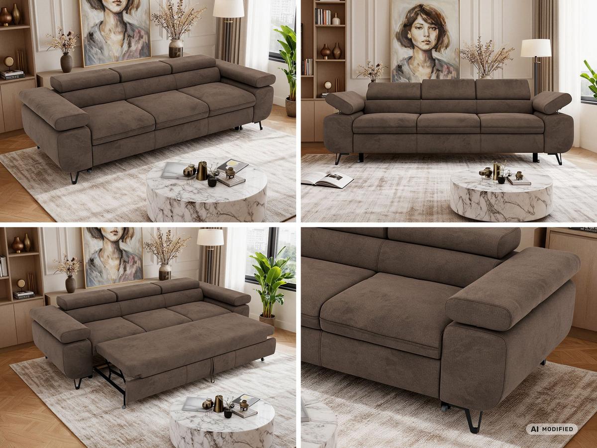 3-SITZER SOFA PETER mit Schlaffunktion - Braun Velvet - Schwarz/Braun, Textil/Metall (262/76/99cm) - MKS