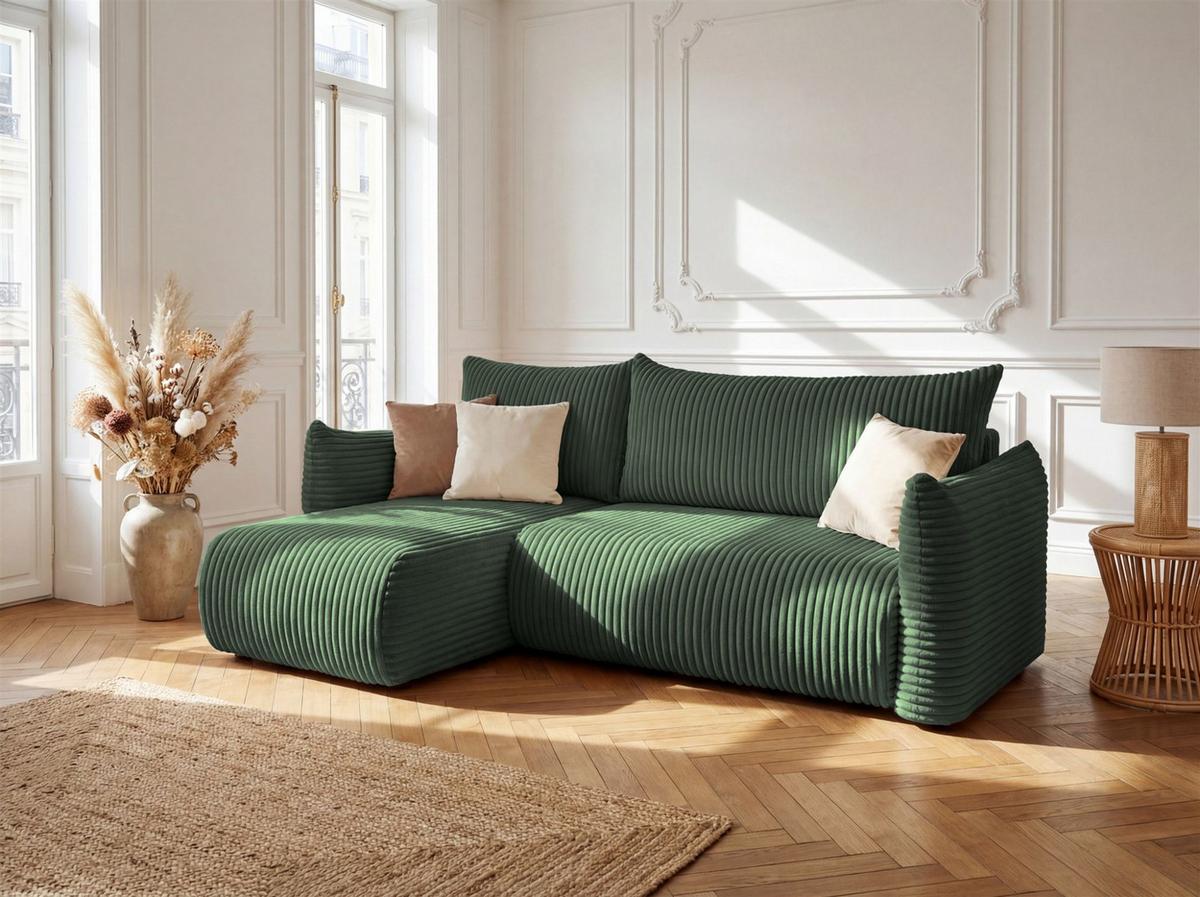 ECKSOFA Mailand Xs Mit Schlaffunktion - Grün, Holzwerkstoff/Textil (154/226cm) - Fun Möbel