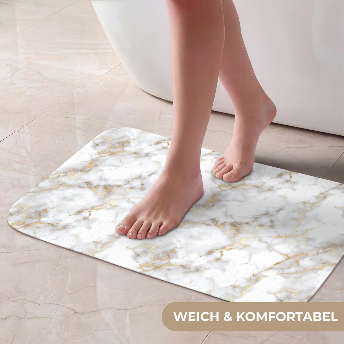 BADEMATTE Goldene Adern - Marmor - Weiß 60x40 cm - Weiß, Textil (60/40cm) - OnlyWow