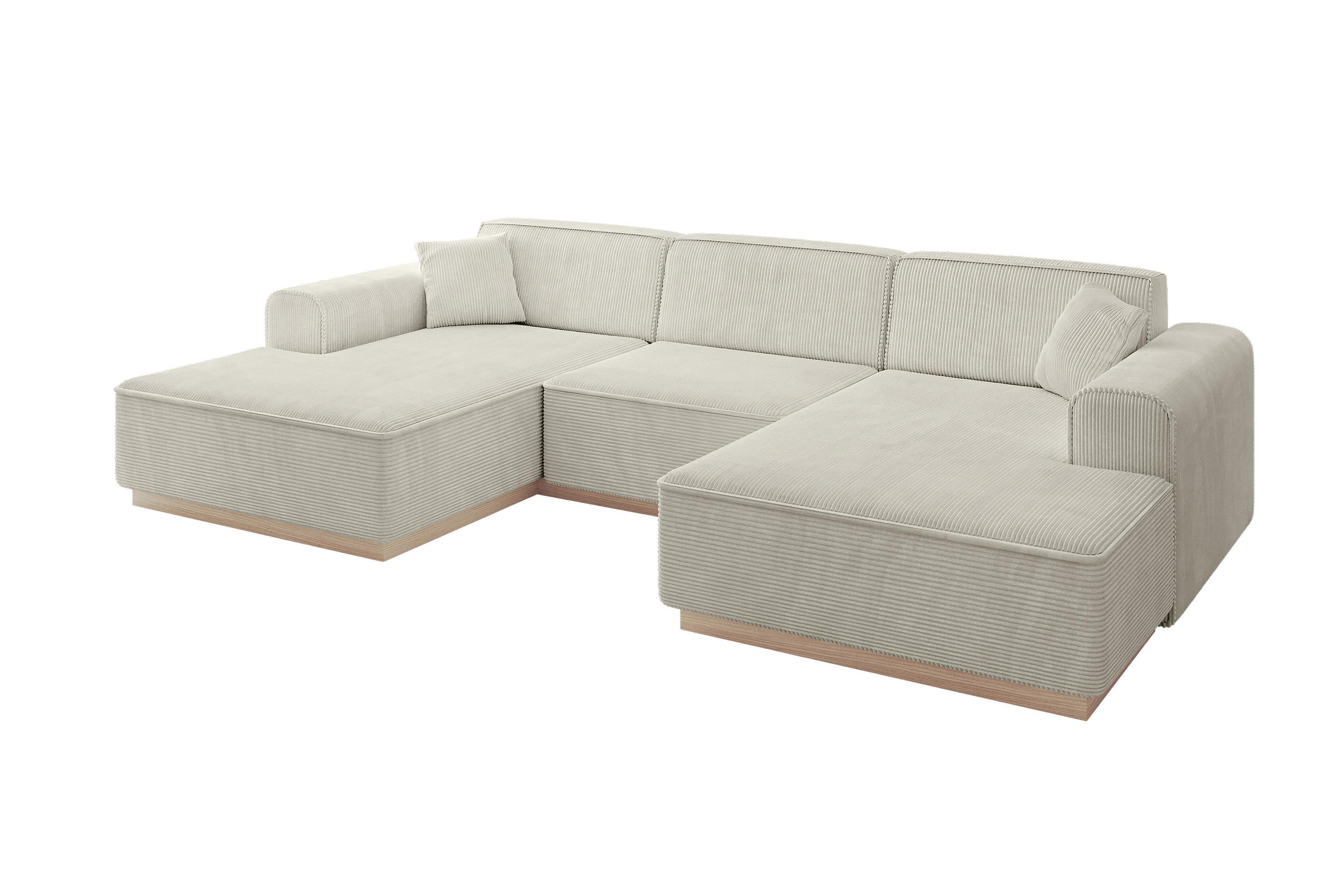 WOHNLANDSCHAFT IREA-U1 - 301x165x80 cm Creme - Ecru/Creme, Holzwerkstoff/Textil (301/80/165cm) - ALTDECOR