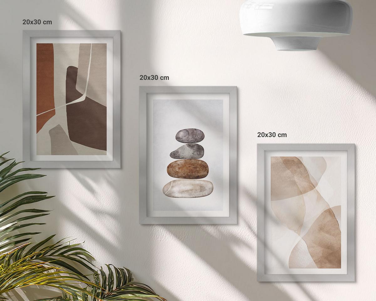 BILDER SET 3er Set - 20x30 cm Silberner Rahmen - Moderne abstrakte Malerei - Silberfarben, Kunststoff (20/30cm) - TULUP