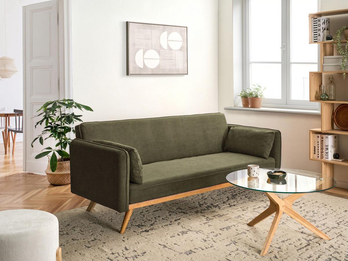 SCHLAFSOFA Stoff Grün Asaa - Braun/Grün, Textil (205/76/80cm) - Beliani
