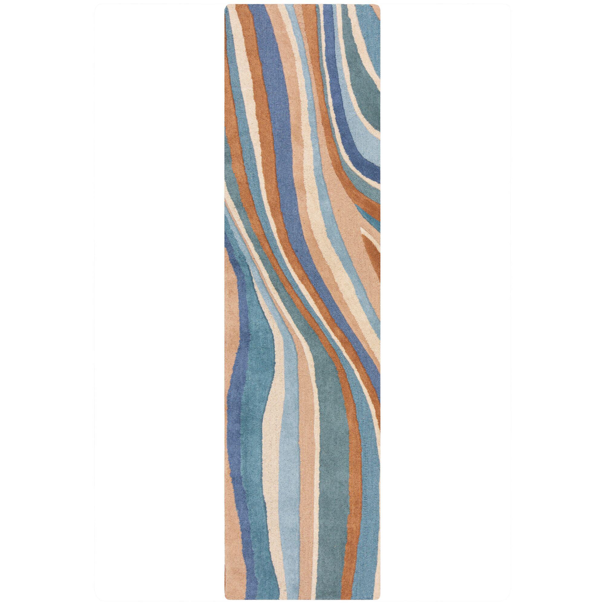 WOLLTEPPICH DERWENT, abstrakt, Blau-Bunt, 60 x 230 cm - Multicolor, Textil (60/230cm) - KADIMA DESIGN