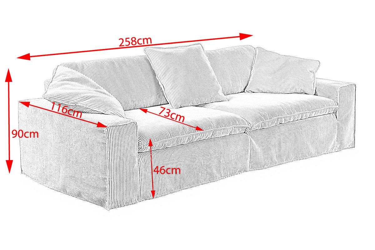 SOFA XL NETTA Grün Cord - Braun/Grün, Birkenholz/Textil (258/90/116cm) - KAWOLA