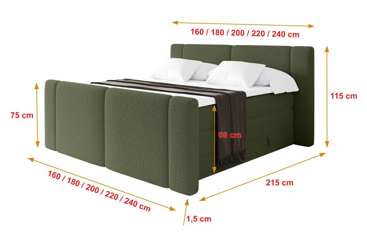 BOXSPRINGBETT mit Matratze H3/H4 - EVON KING Zanozek - 180x200 cm Grün - Jadegrün, Holzwerkstoff (180/200cm) - ALTDECOR