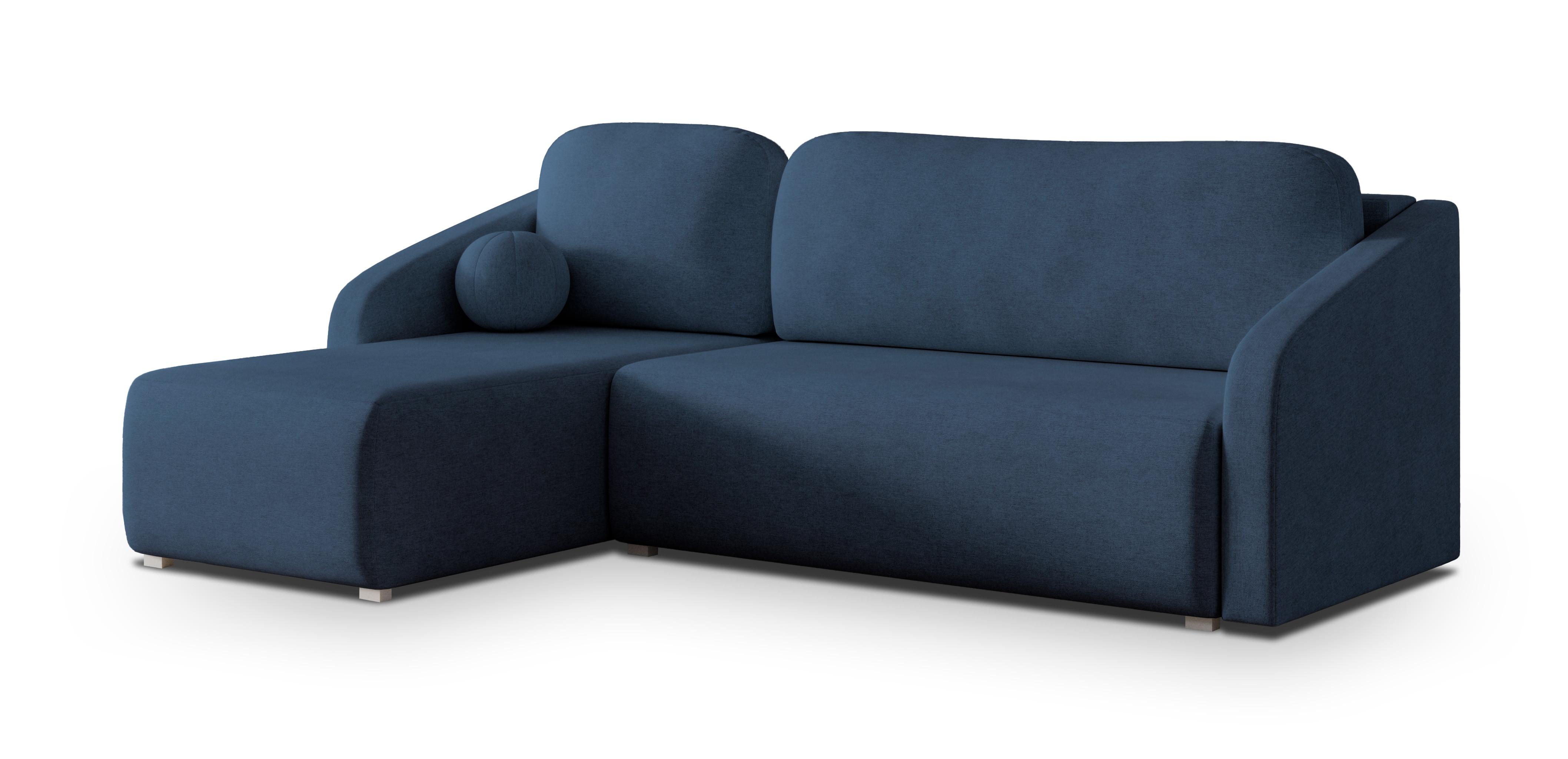ECKSOFA MARELLO Blau Geflochtener Stoff mit Schlaffunktion - Blau, Holz (220/143cm) - MASSENO