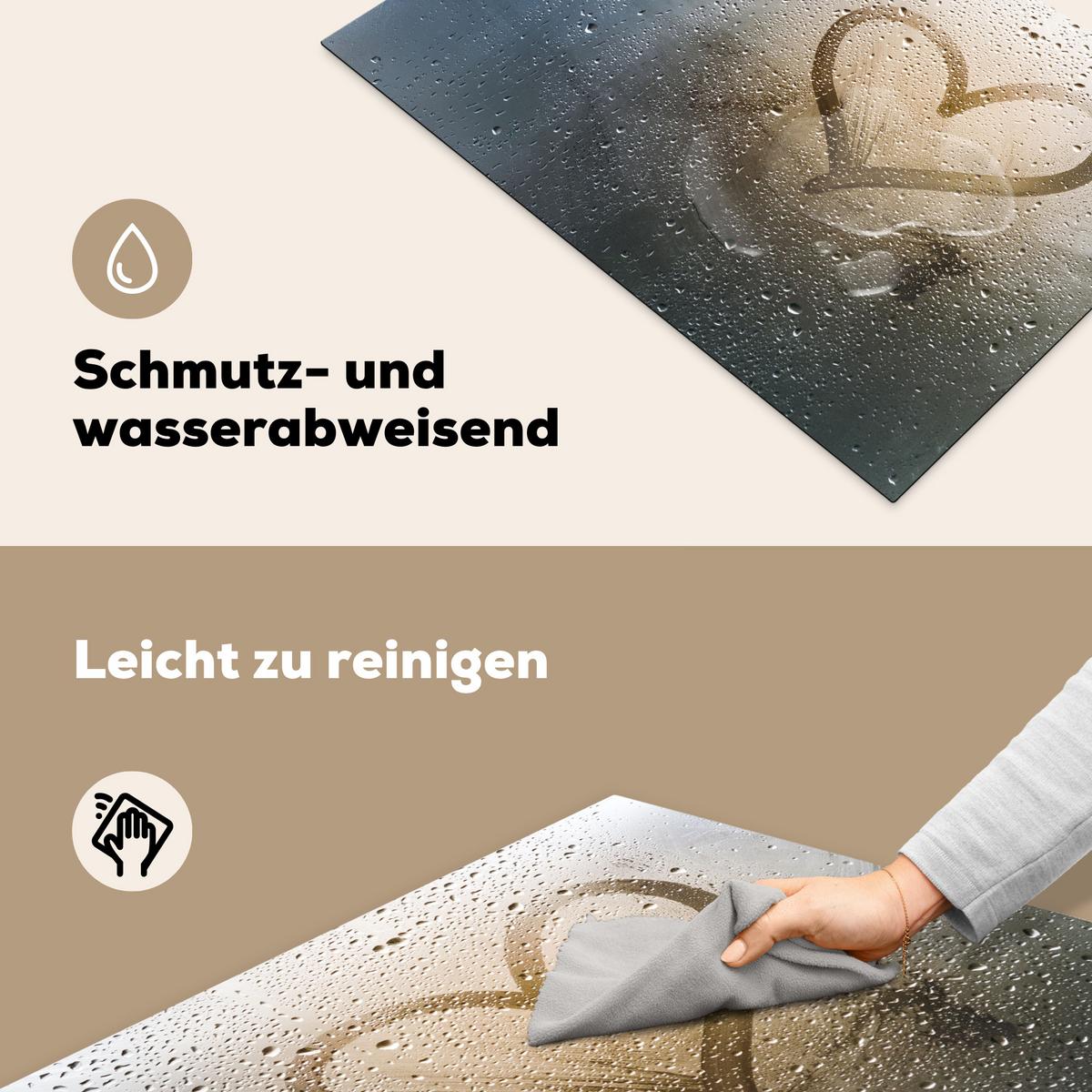 HERDABDECKPLATTE Herz - Kondenswasser - Wasser - 3D Ceranfeldabdeckung 78x52 cm - Grau, Kunststoff (78/52/0.2cm) - MuchoWow