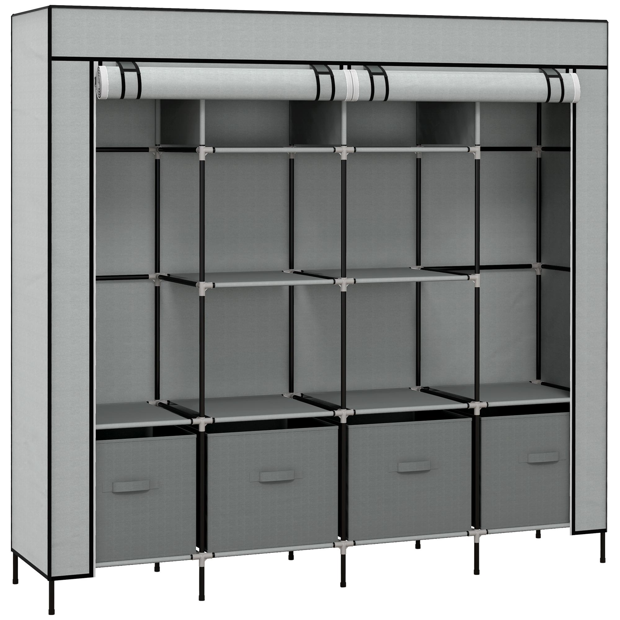 STOFFSCHRANK Kleiderschrank mit Kleiderstange, 10 Fächern, 4 Schubladen - Dunkelgrau, Textil/Metall (42.5/169.5/166cm) - HOMCOM