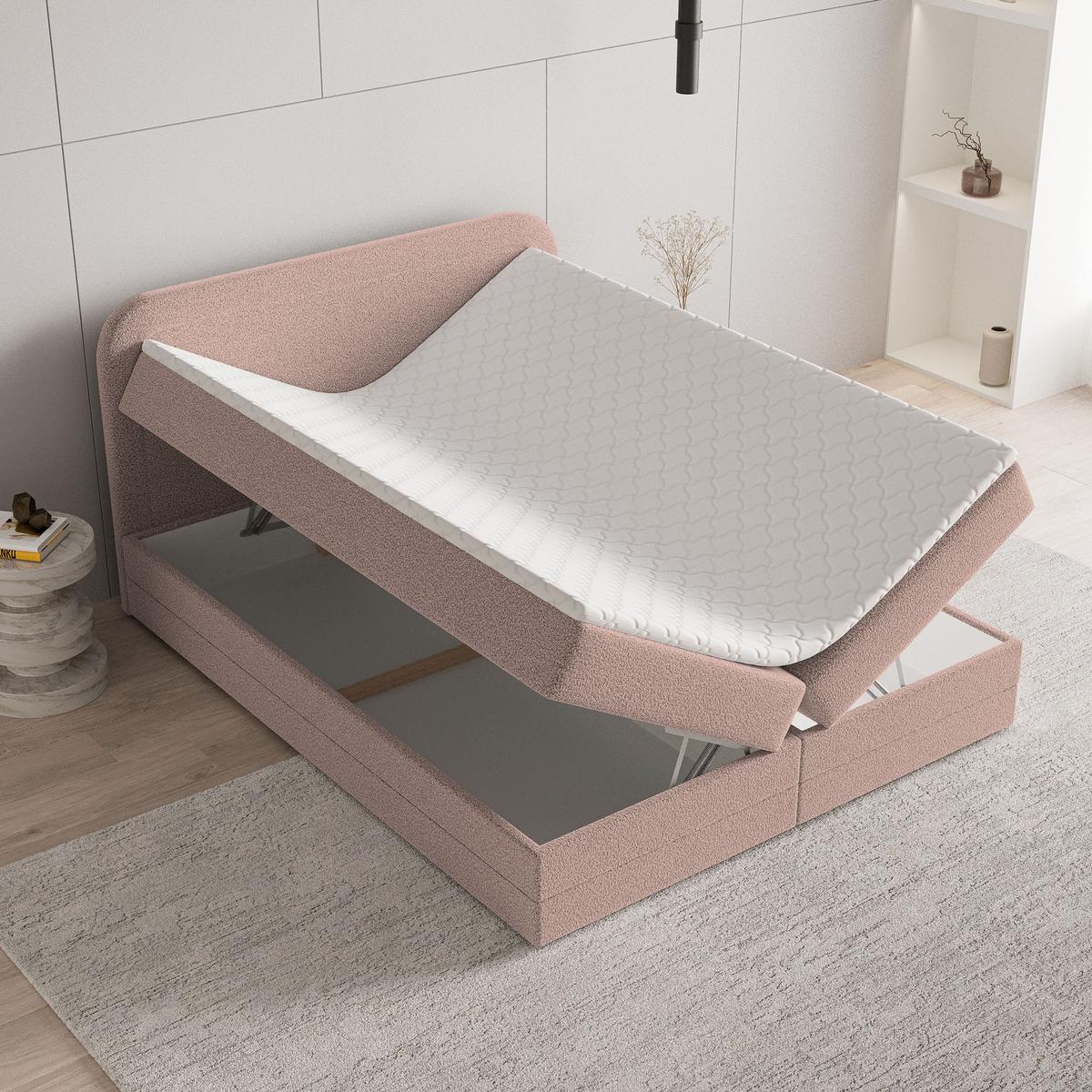 BOXBETT ARMEL 180x200 cm mit Matratze und Topper - Rosa - Rosa, Holz (180/200cm) - MASSENO