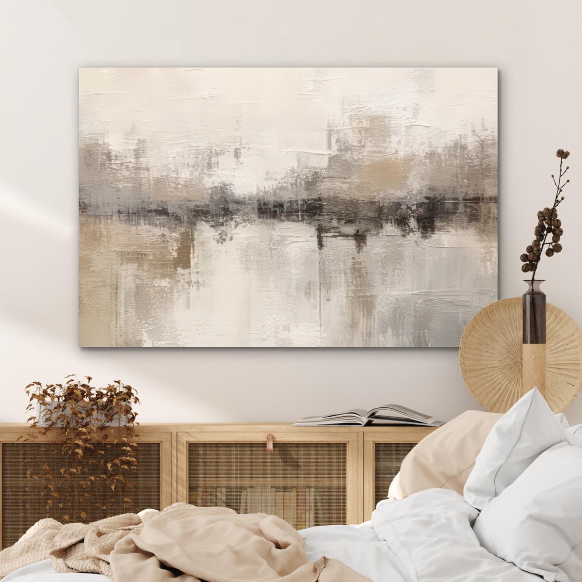 METALLBILD Moderne Kunst - Abstrakt - Beige Deko Groß 120x80 cm - Beige, Metall (120/80cm) - MuchoWow