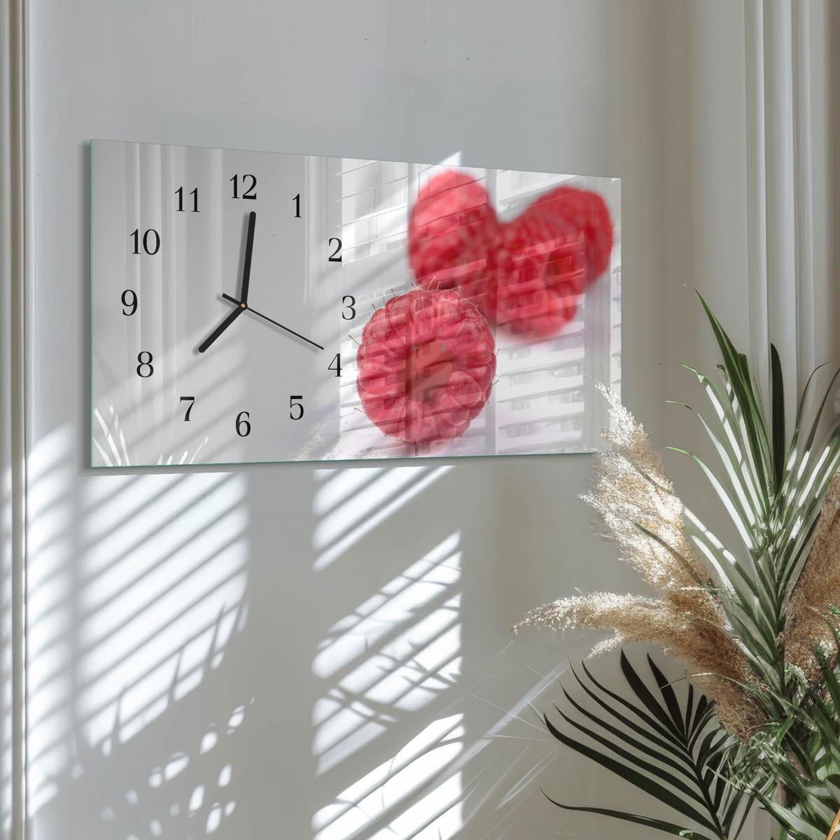 WANDUHR aus Glas 60x30 cm - Himbeeren - Rot, Glas (60/30/0.4cm) - TULUP
