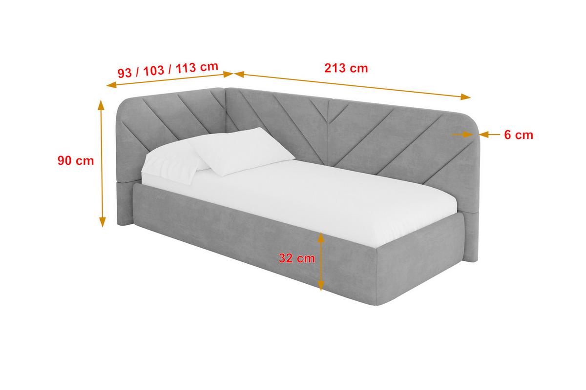 EINZELLBETT Jugendbett mit Bettkasten, Rechts - FIKY 100x200 Grau - Silberfarben/Grau, Holzwerkstoff/Textil (100/200cm) - ALTDECOR