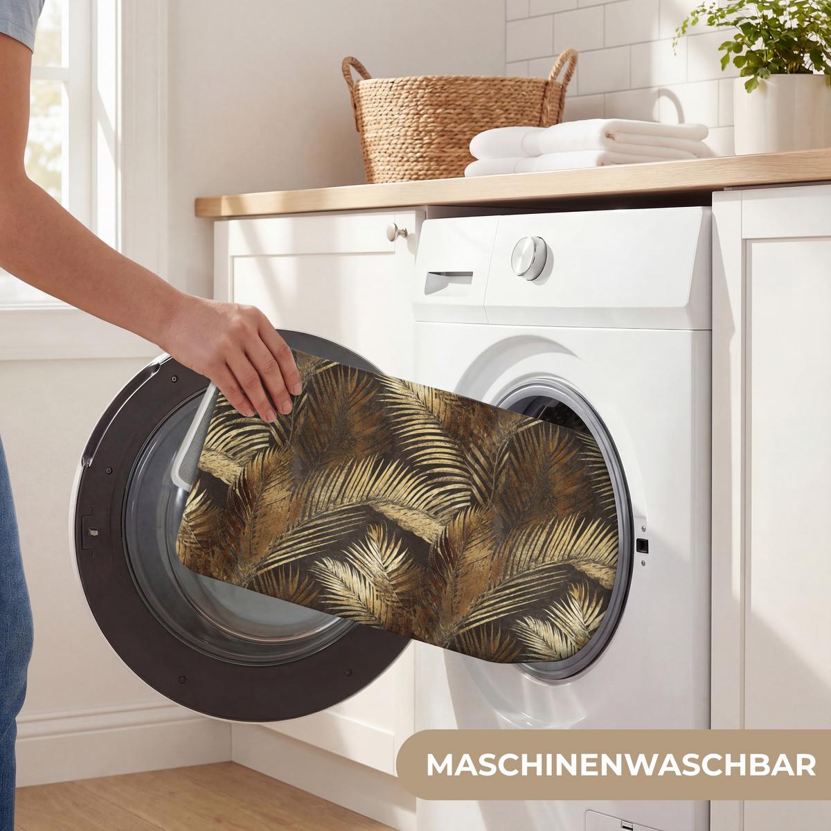 BADEMATTE Tropisch - Blätter - Gold Badvorleger 80x50 cm - Dunkelbraun/Goldfarben, Textil (80/50cm) - OnlyWow