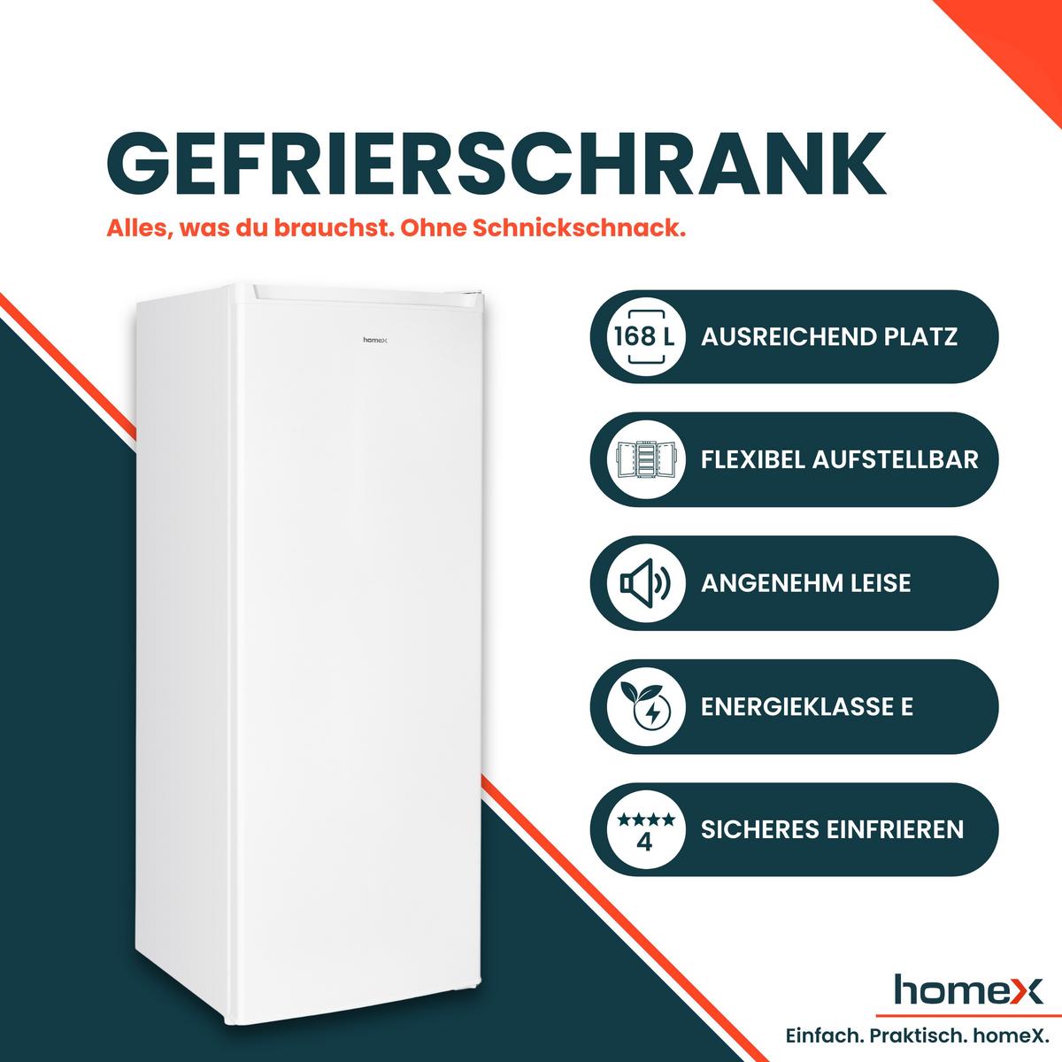GEFRIERSCHRANK FS1682E-W groß - 168L Nutzinhalt, 4-Sterne Gefrieren, Freezer, leise 37 dB, weiß - Weiß, Kunststoff/Metall (54.5/142.5/57.5cm) - homeX