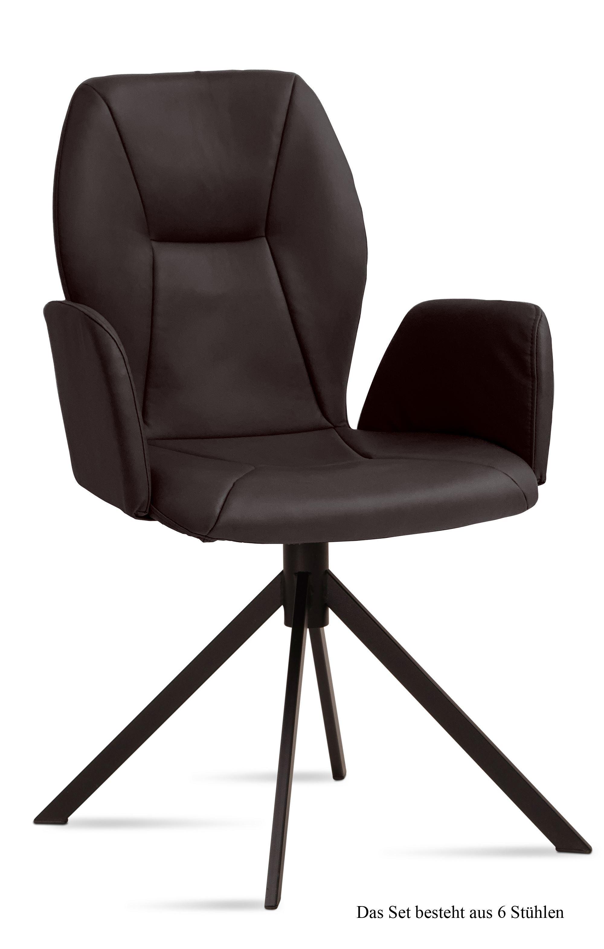 ARMLEHNSTUHL (6er-Set) Davita 58x92x60 Schwarz/Espresso - Dunkelbraun/Schwarz, Kunststoff (60/92/58cm) - 58aufmkessel