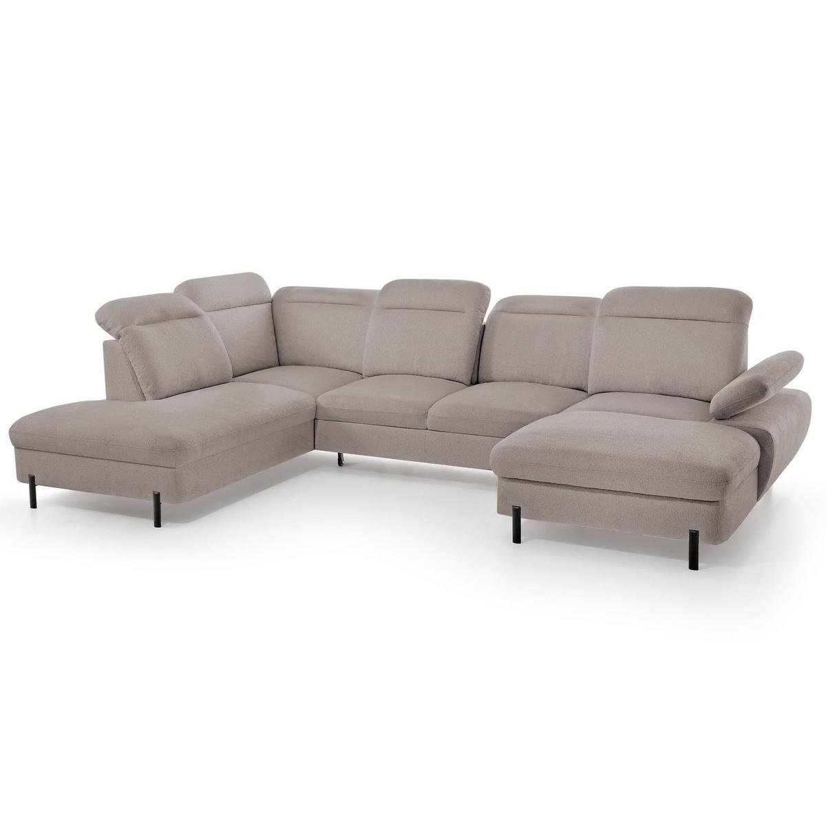 WOHNLANDSCHAFT Sora U mit Schlaffunktion und verstellbarer Sitztiefe, Kopfstützen und Armlehne, 365 cm, Hellbraun, Rechts - Hellbraun/Schwarz, Textil (365/107/235cm) - Beautysofa