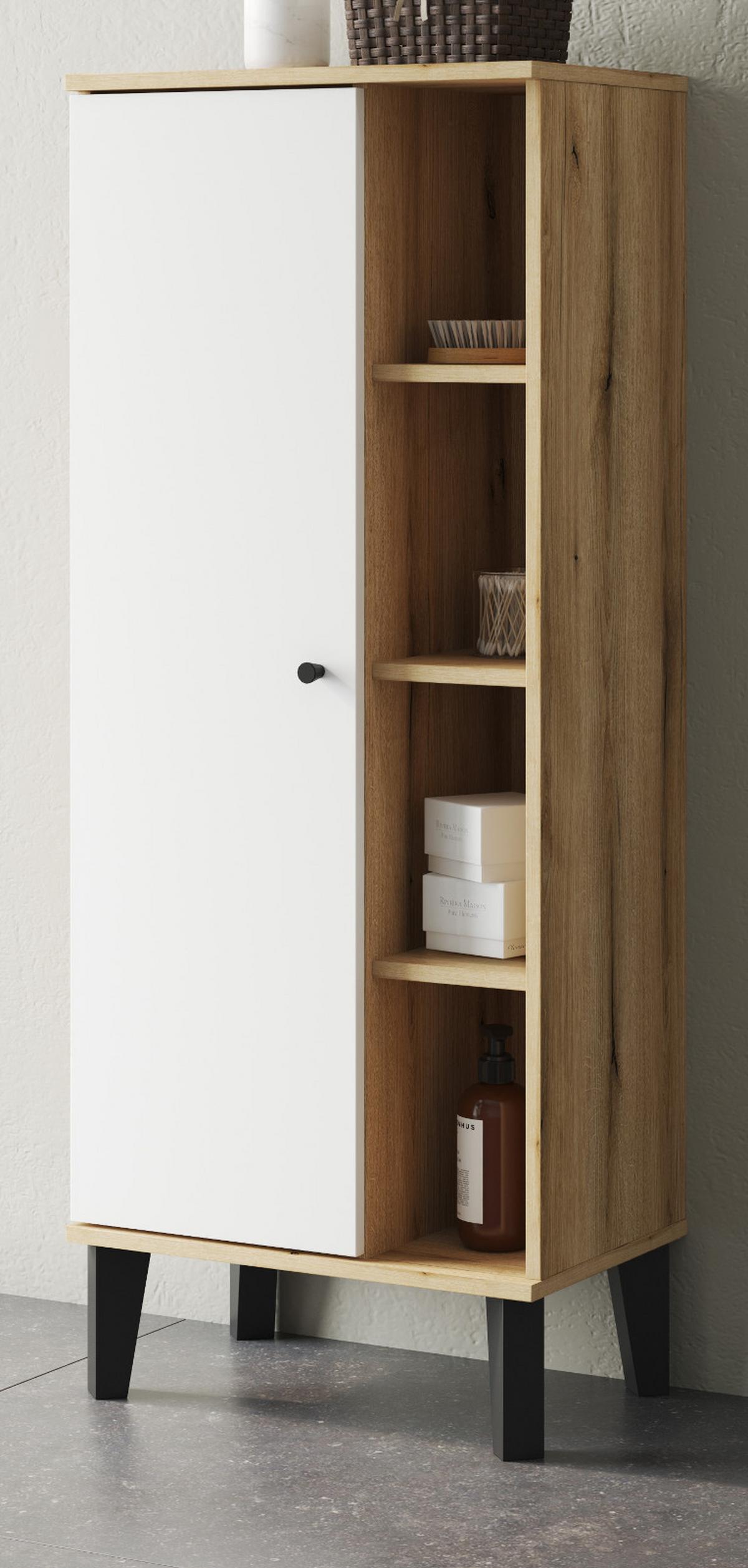 BAD-MIDISCHRANK weiß, Evoke Eiche, Badmöbel Kommode, 51 x 128 cm - Eichefarben/Schwarz, Holzwerkstoff/Kunststoff (51/128/33cm) - Furn.Design