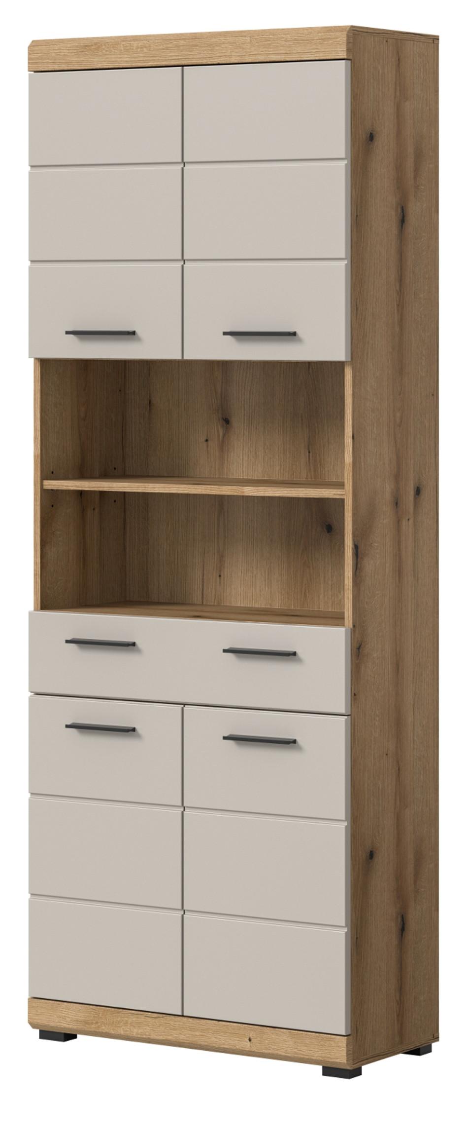 HOCHSCHRANK Sand Kaschmir, Evoke Eiche, Badschrank 74 cm, 4-türig - Sandfarben/Kaschmir, Holzwerkstoff/Kunststoff (74/191/31cm) - Inn.Furn