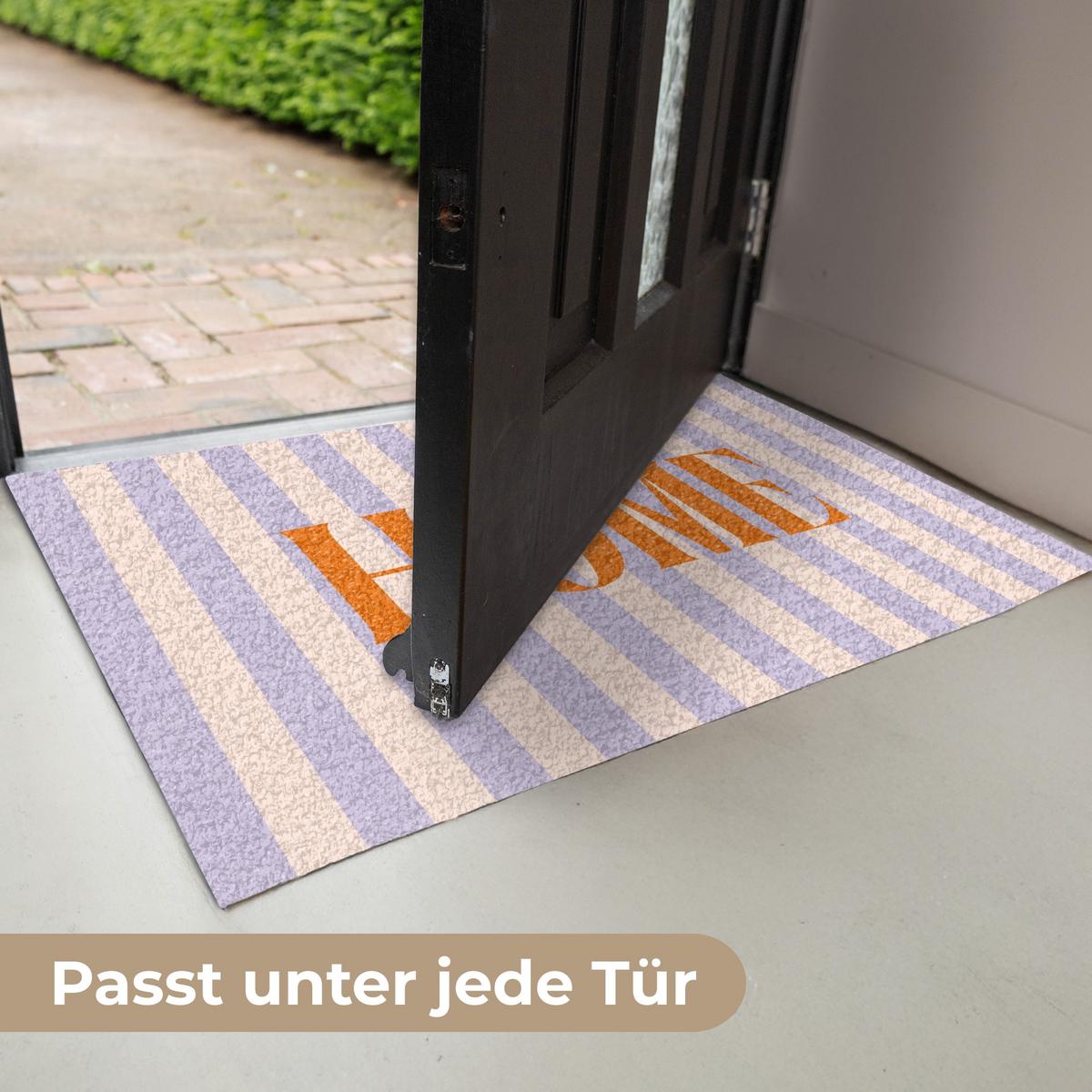 FUSSMATTE Lila – Orange – Streifen – Startseite 90x60 cm - Flieder, Kunststoff (90/0.4cm) - MuchoWow