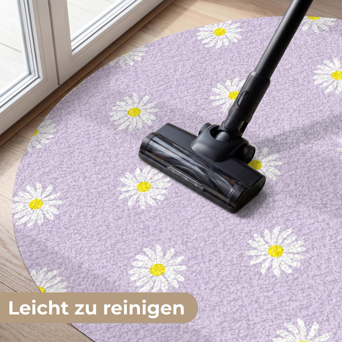 FUSSMATTE Gänseblümchen - Pastell - Weiß - Lila - Blumen Sauberlaufmatte 120x120 cm - Flieder, Kunststoff (120/0.4cm) - MuchoWow