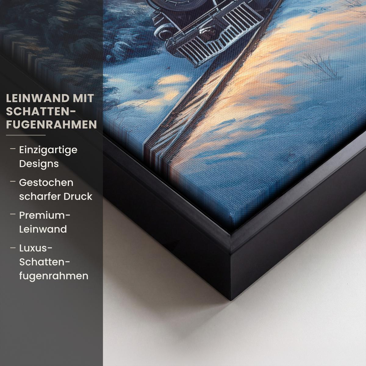 LEINWAND Bilder mit Rahmen - Zug - Weihnachten - Schnee - Weihnachtszug - 30x40 - Anthrazit, Textil (30/40cm) - MuchoWow