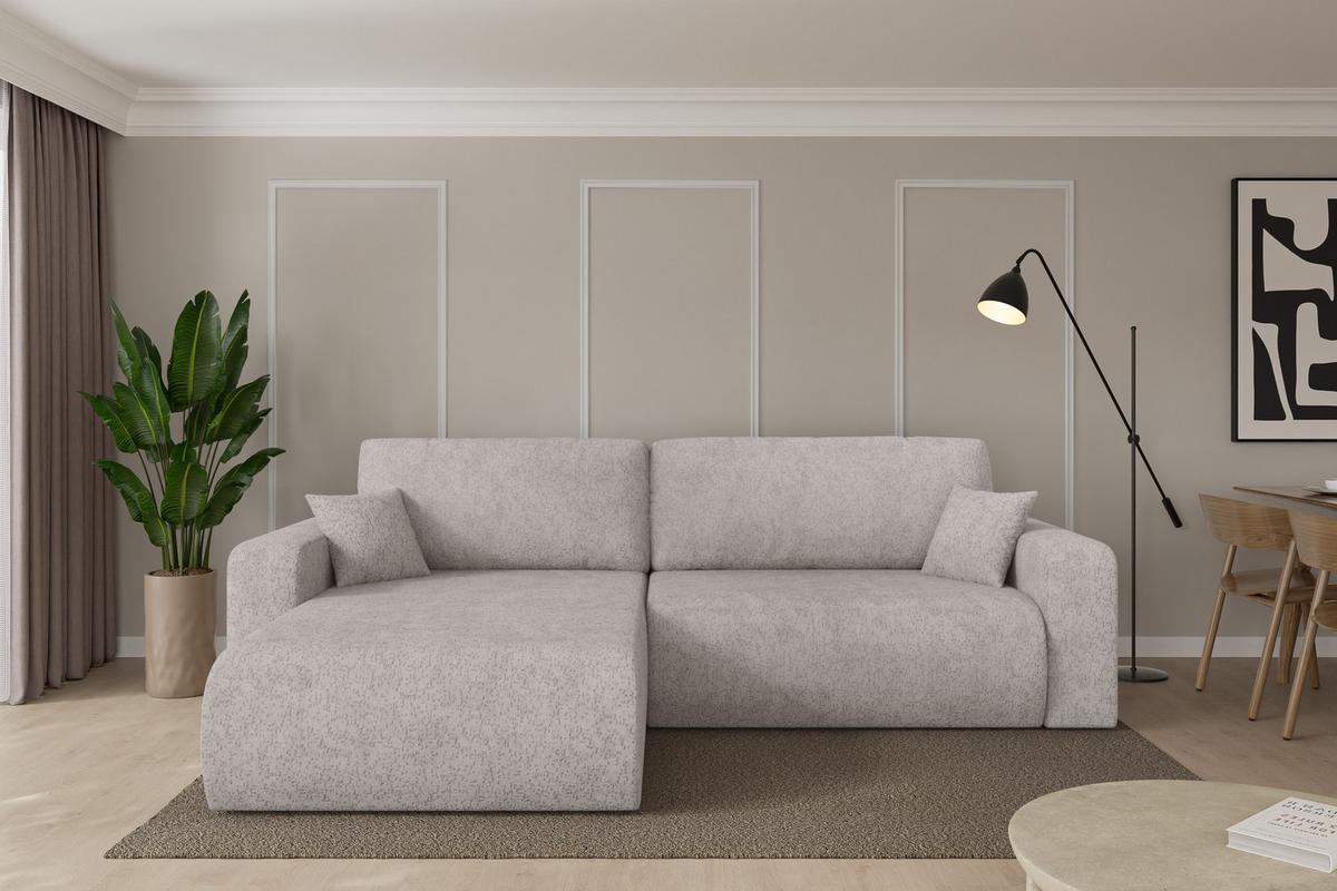 ECKSOFA mit Schlaffunktion Ottomane Links BERY-L 276x193x88 Hellgrau Velours - Hellgrau/Schwarz, Holzwerkstoff/Kunststoff (276/193cm) - ALTDECOR