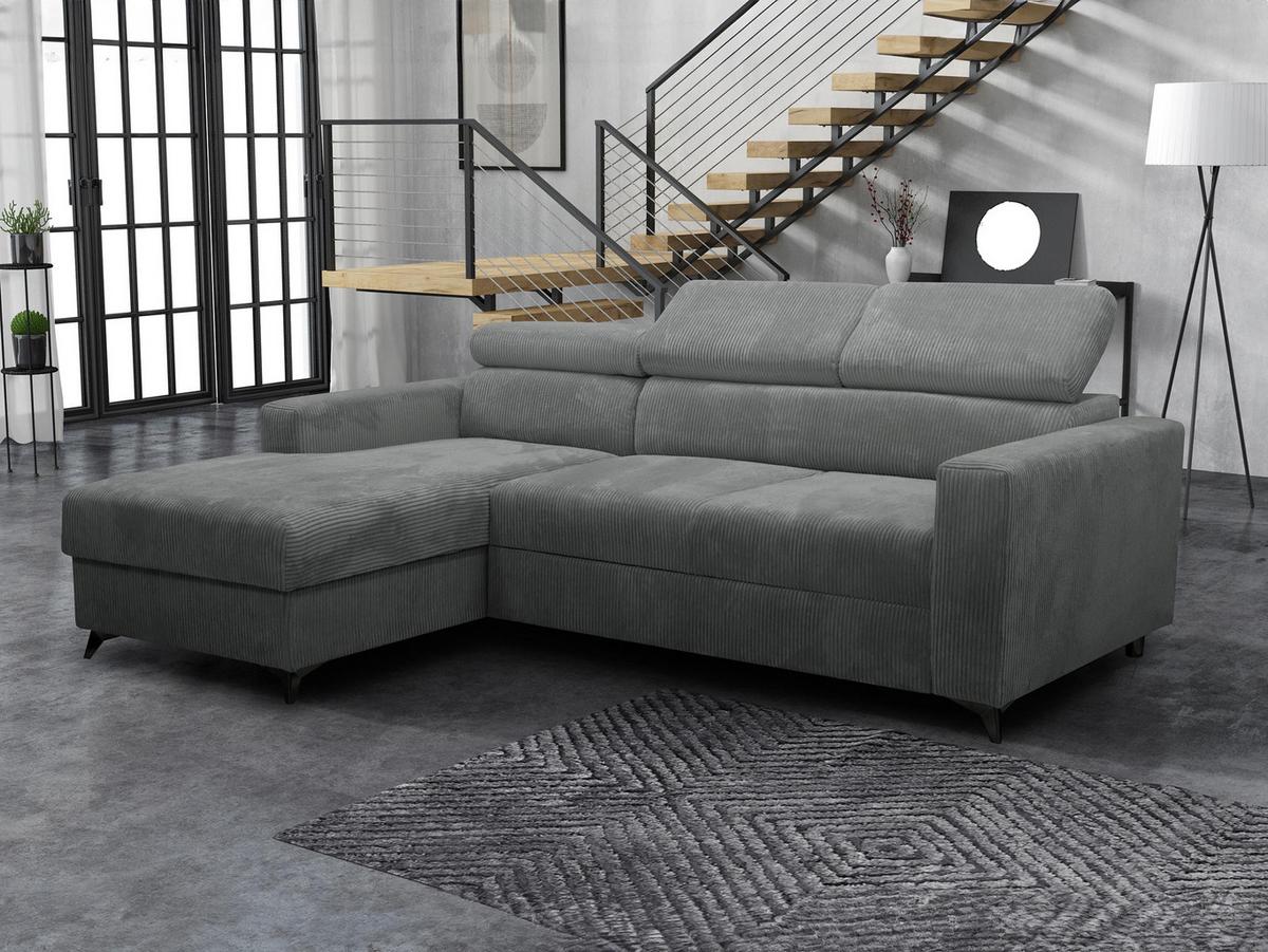 ECKSOFA Milano Premium Cord, Seite: Links LC+2R - Graphitfarben/Schwarz, Holz/Textil (236/172cm) - MIRJAN24