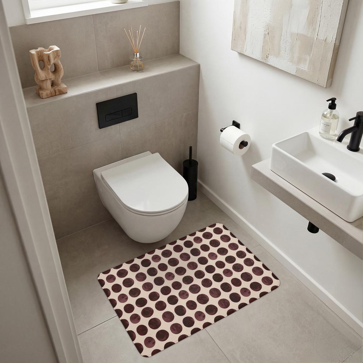 BADEMATTE Polka dots - Muster - Braun 90x60 cm - Bordeaux, Textil (90/60cm) - OnlyWow