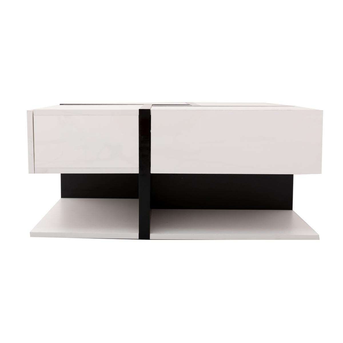 COUCHTISCH Hochglanz Weiß & Schwarz Quadratisch mit 4 Schubladen & Stauraum - Weiß, Holzwerkstoff (78/78/36cm) - Urban Meuble