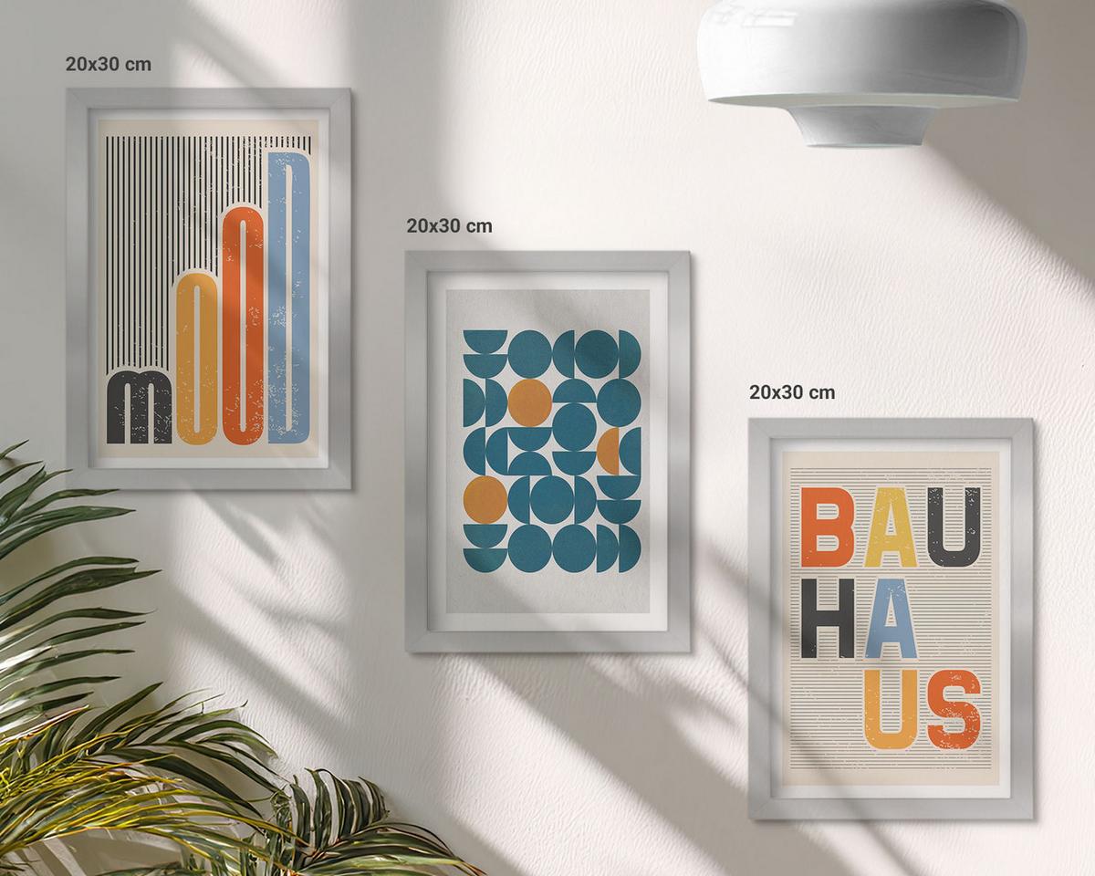 BILDER SET 3er Set - 20x30 cm Silberner Rahmen - Geometrische Muster im Bauhaus-Stil - Silberfarben, Kunststoff (20/30cm) - TULUP