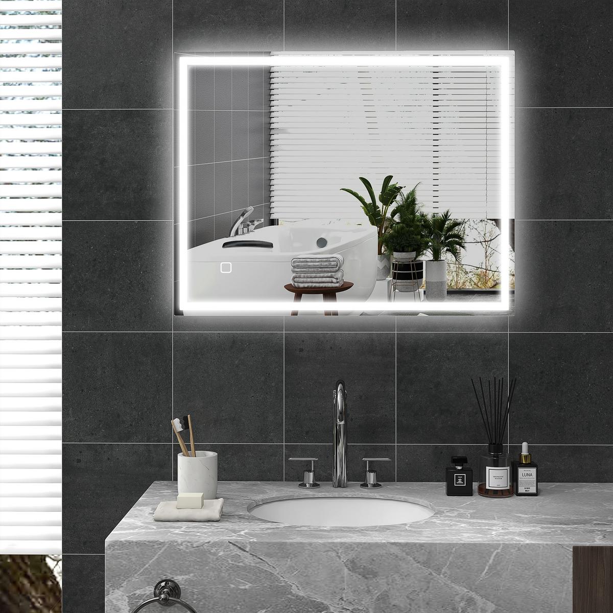 BADSPIEGEL mit Beleuchtung 90x70 cm LED Spiegel Wandspiegel mit Memory-Funktion - Silberfarben, Glas (70/4/90cm) - HOMCOM